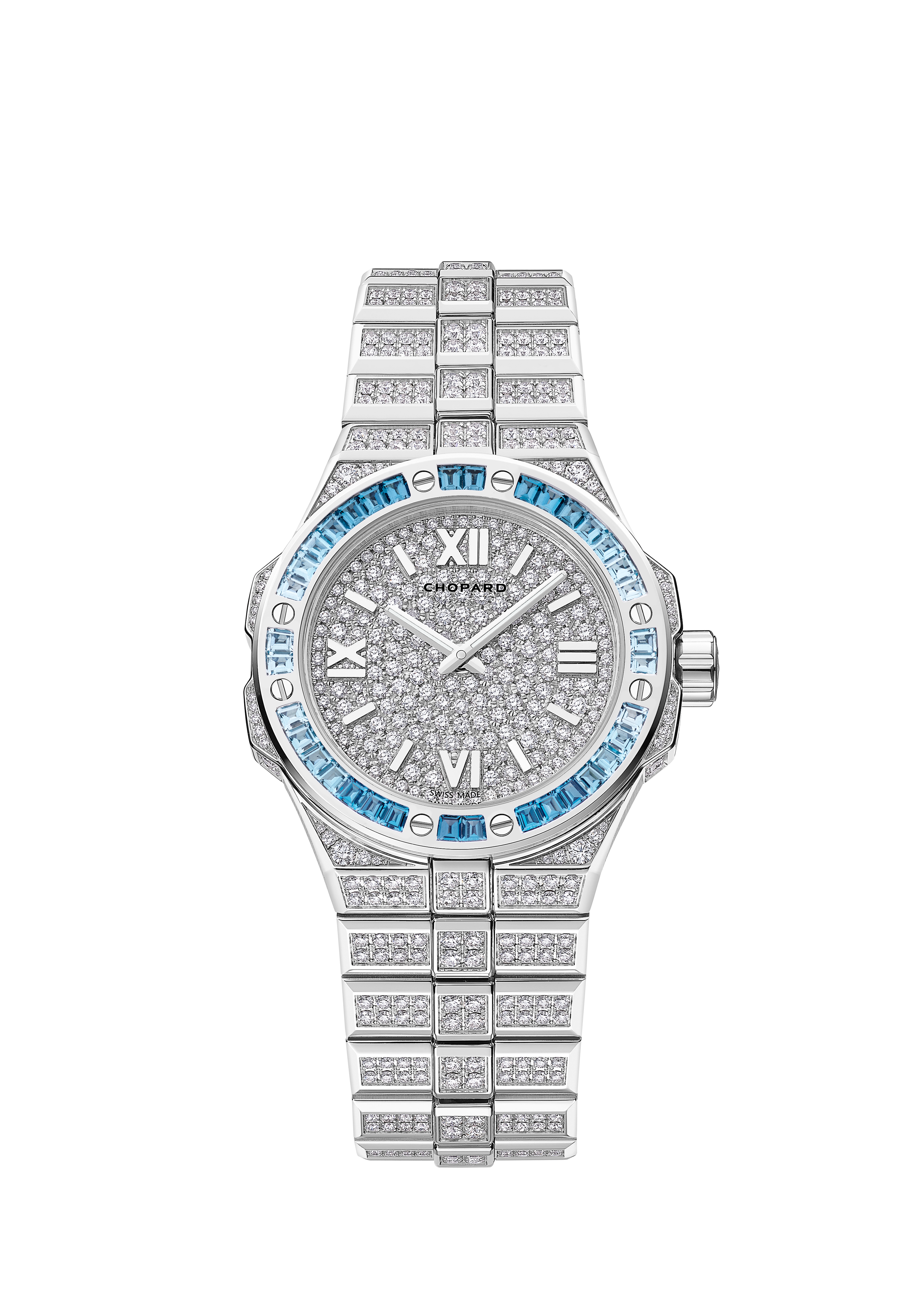no.100 大粒のトパーズ　あこや貝ボタンのデコラティブブレスレット Luxury Women diamond watch Alpine Eagle 33 Frozen Topaz Blue