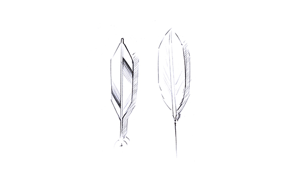 Sketch showing the similarity between the Alpine Eagle's seconds hand and an eagle's feather.