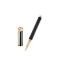 Chopard black resin - rose gold plated Alpine Eagle rollerball open pen front view