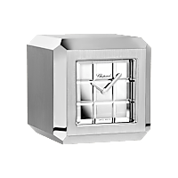 Chopard polished & brushed silver-toned metal ICE CUBE TABLE CLOCK front view