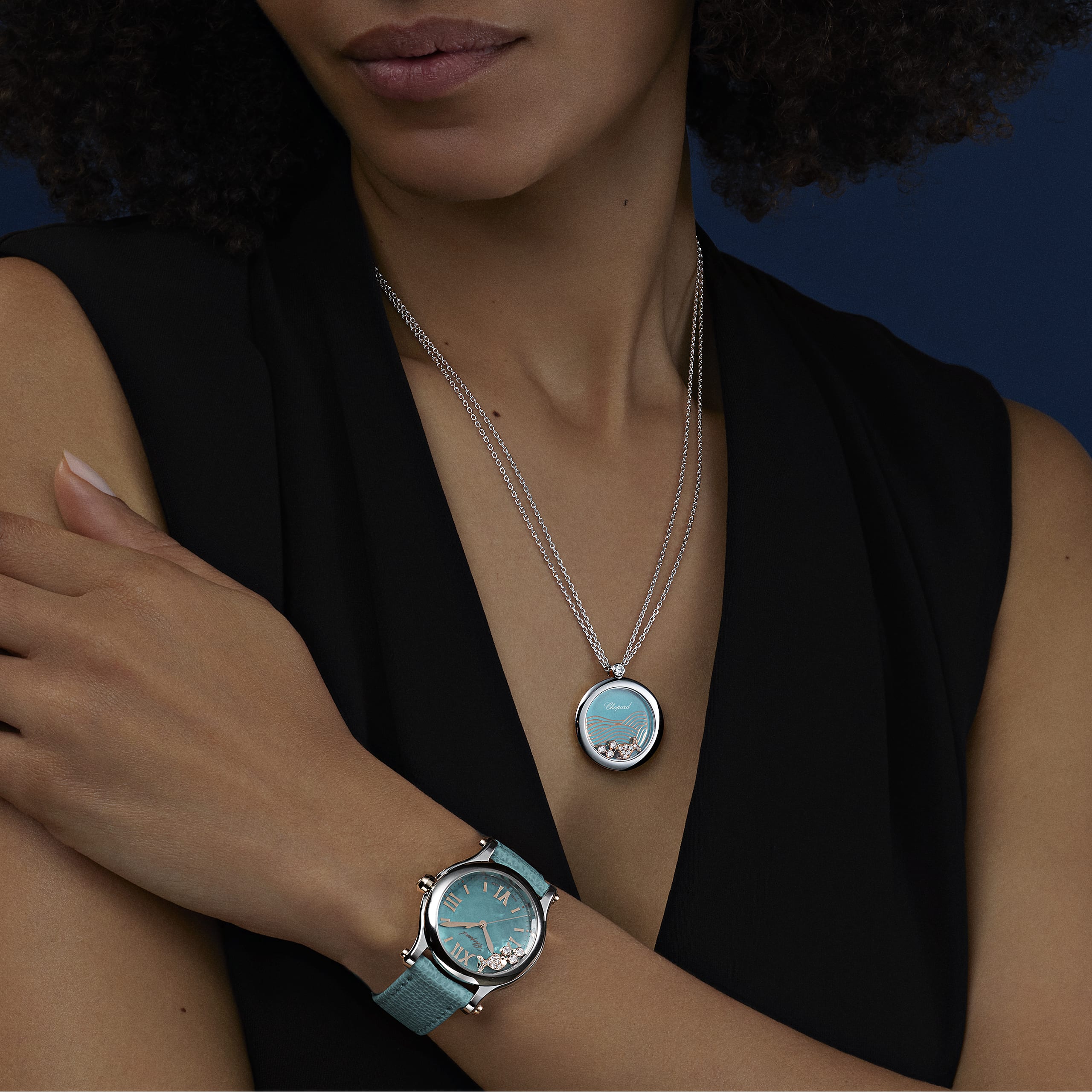 Chopard ハッピースポーツ レディース - ダイヤモンド ウォッチ 正面ビュー