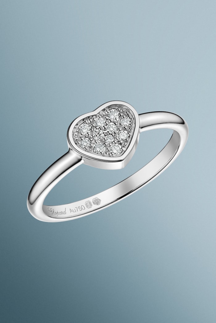 A diamond-set heart ring in ethical 18-carat white gold.
