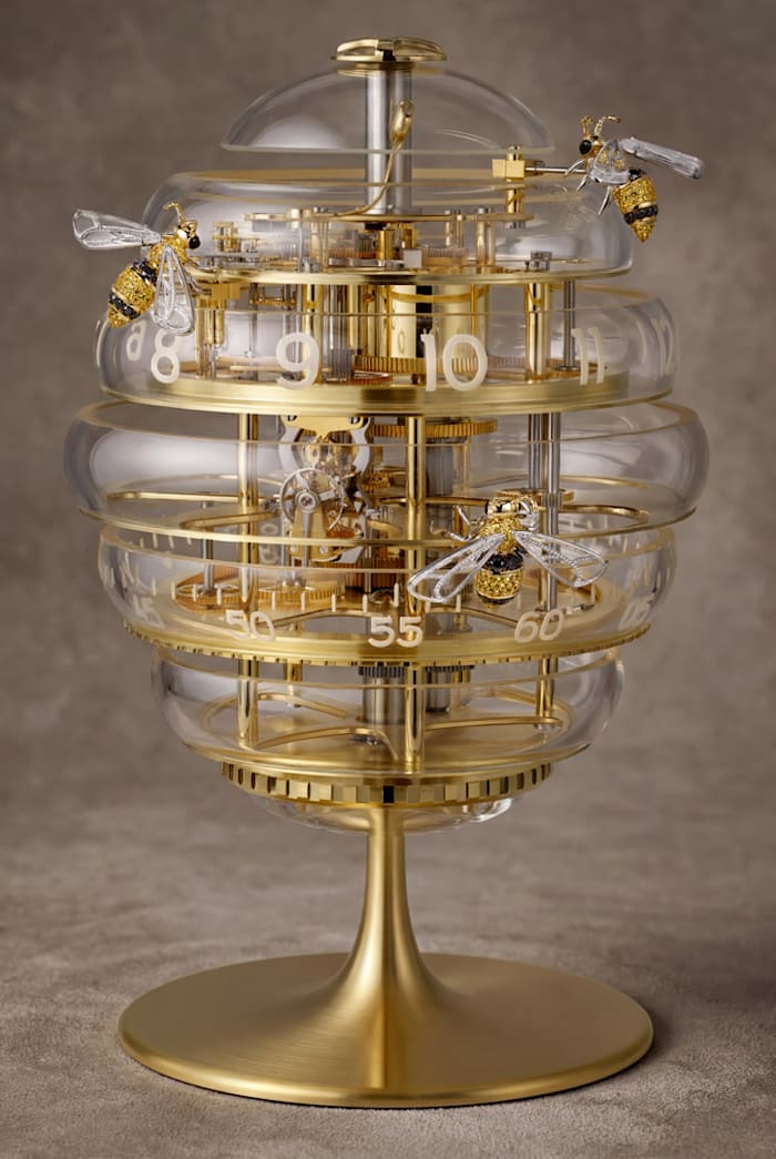 ساعة الطاولة الفاخرة روش مزخرفة بنحل من الياقوت الأصفر