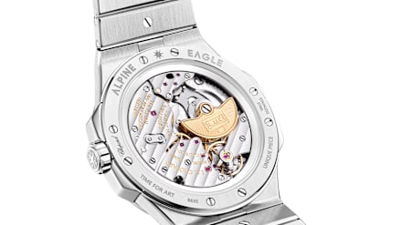 Design sketch of Happy Sport The First featuring free-moving diamonds and blue Roman numerals on the dial.