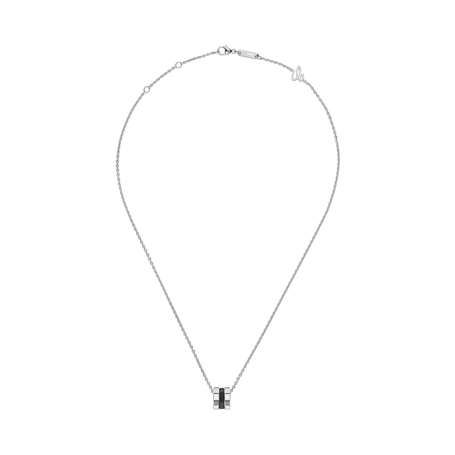 Chopard - Pendentif Ice Cube Black HyCeram&reg; Pendant 797005-9002   Vue &agrave; plat ferm&eacute;e et courb&eacute;e