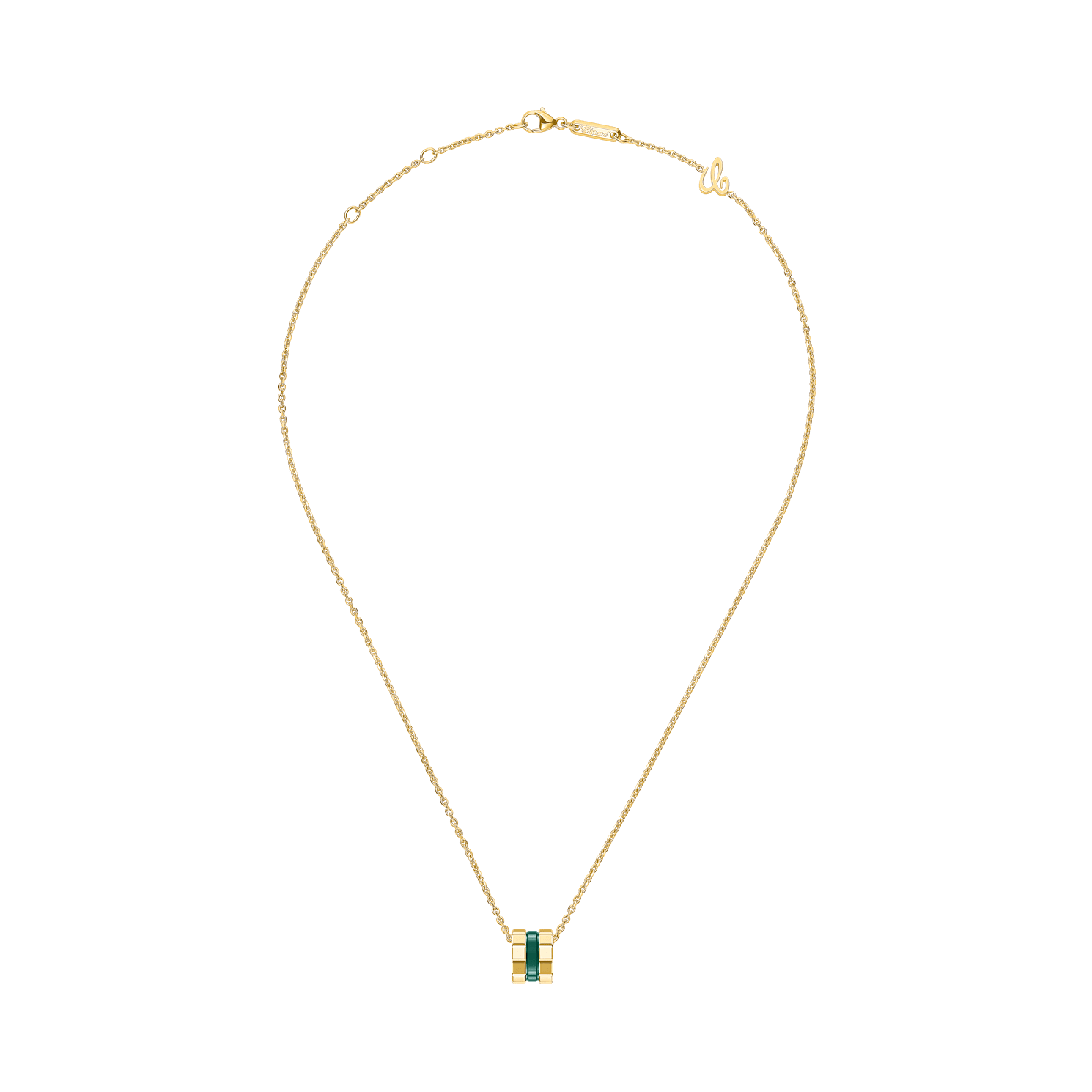 Chopard - Pendant Ice Cube Green HyCeram&reg; Pendant 797005-9003   laid flat closed and curved view