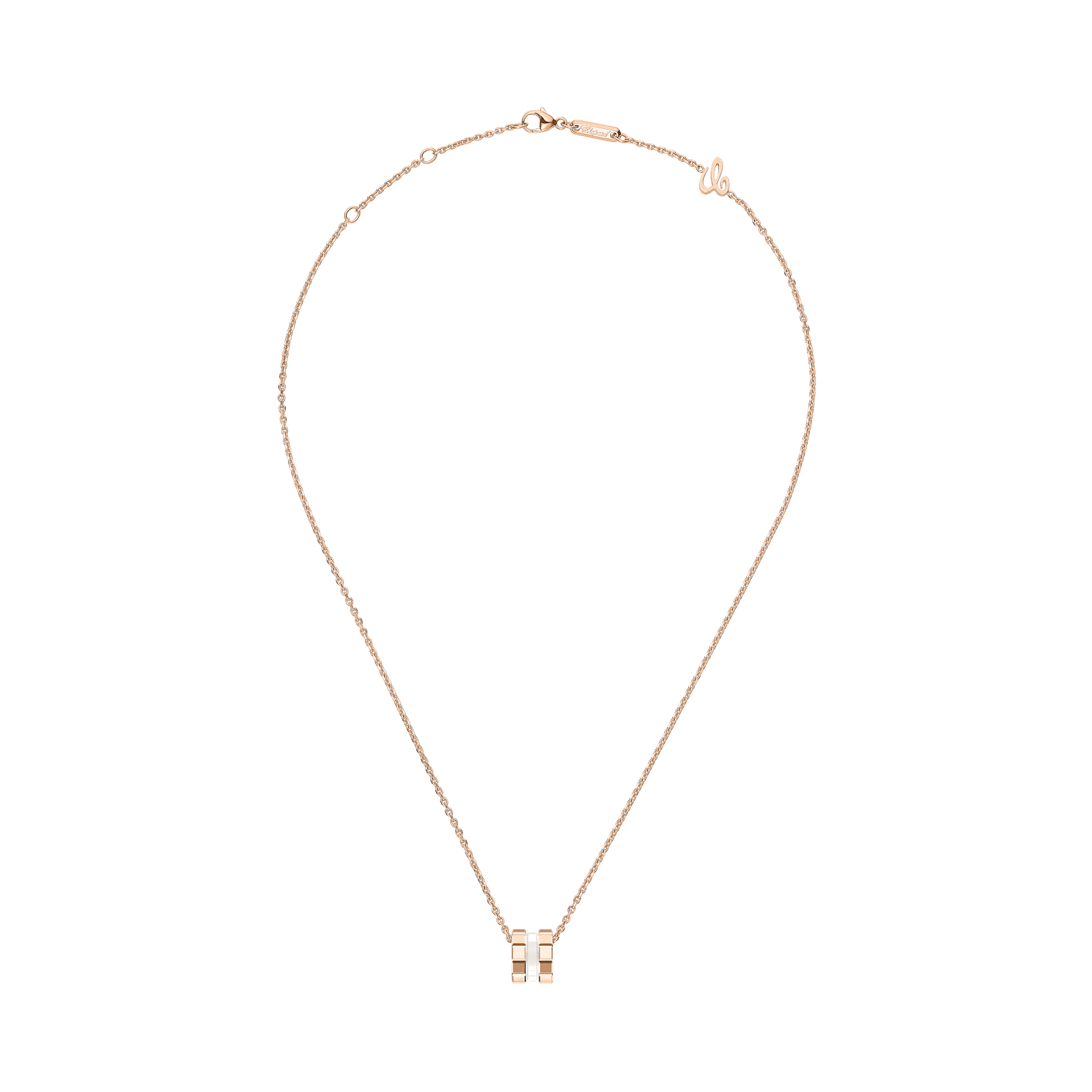 Chopard - Pendentif Ice Cube White HyCeram&reg; Pendant 797005-9004   Vue &agrave; plat ferm&eacute;e et courb&eacute;e