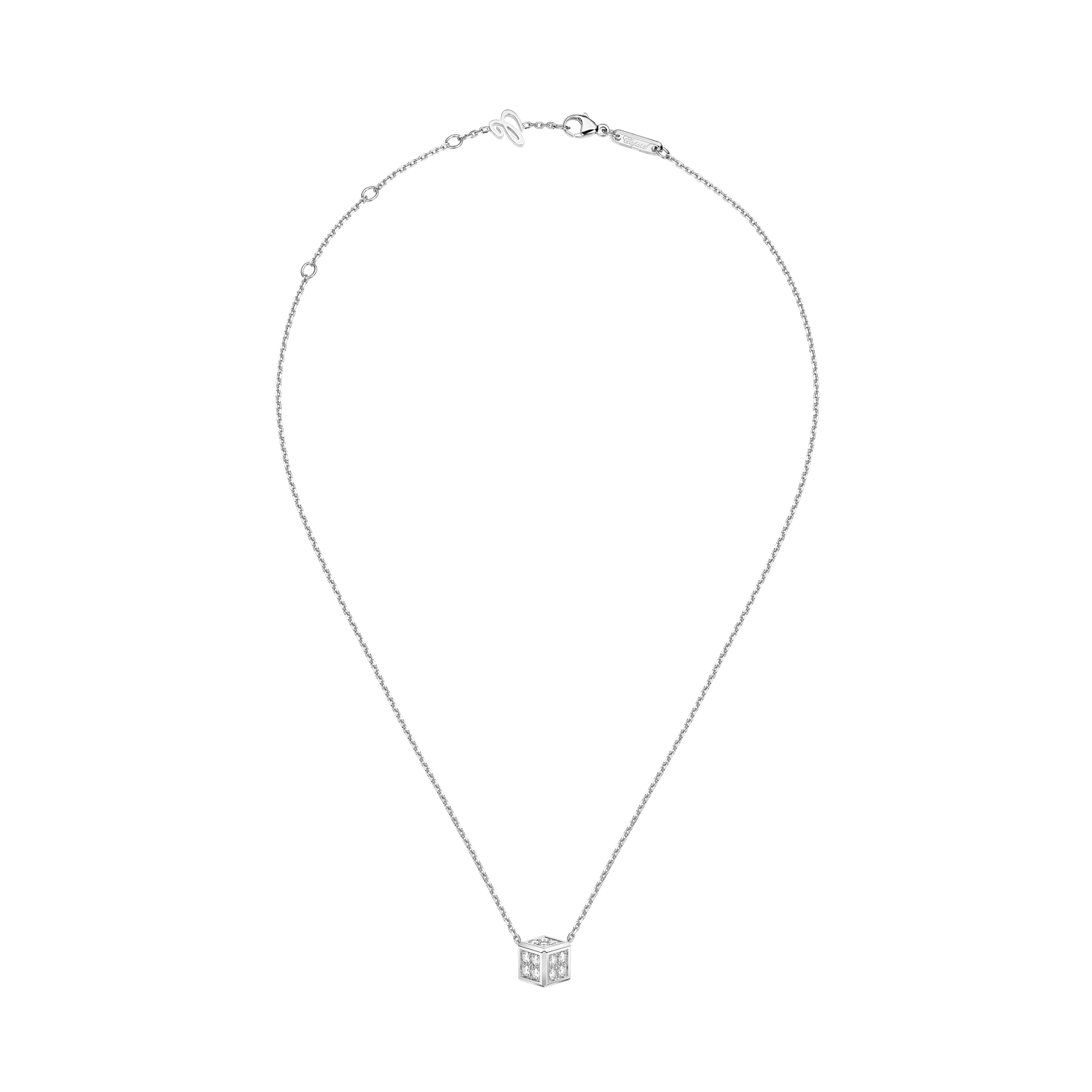 Chopard - Collier Diamant Ice Cube Be Cube 81A661-1001   Vue &agrave; plat ferm&eacute;e et courb&eacute;e