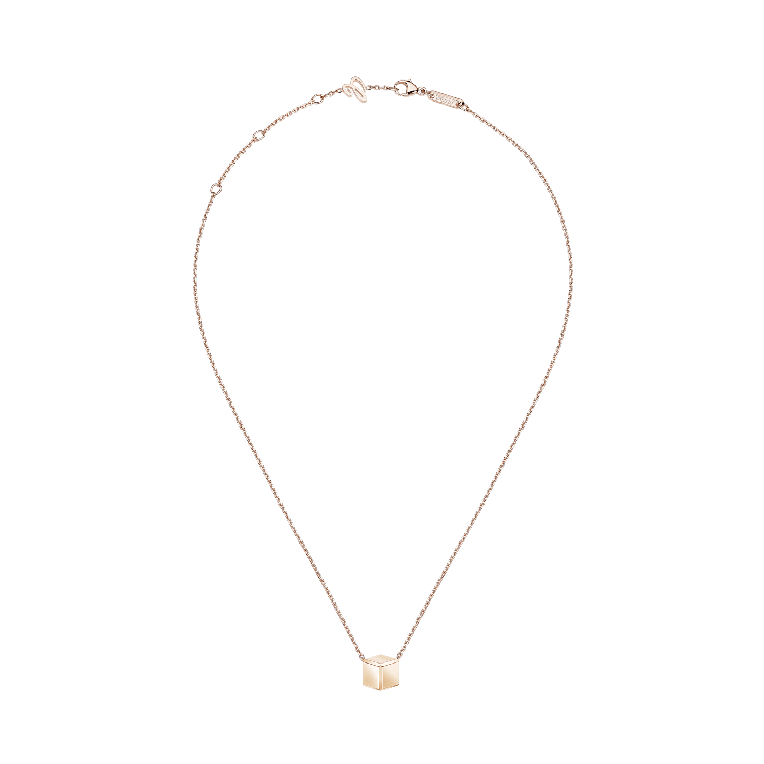 Chopard - Collier Ice Cube Be Cube 81A661-5001   Vue &agrave; plat ferm&eacute;e et courb&eacute;e