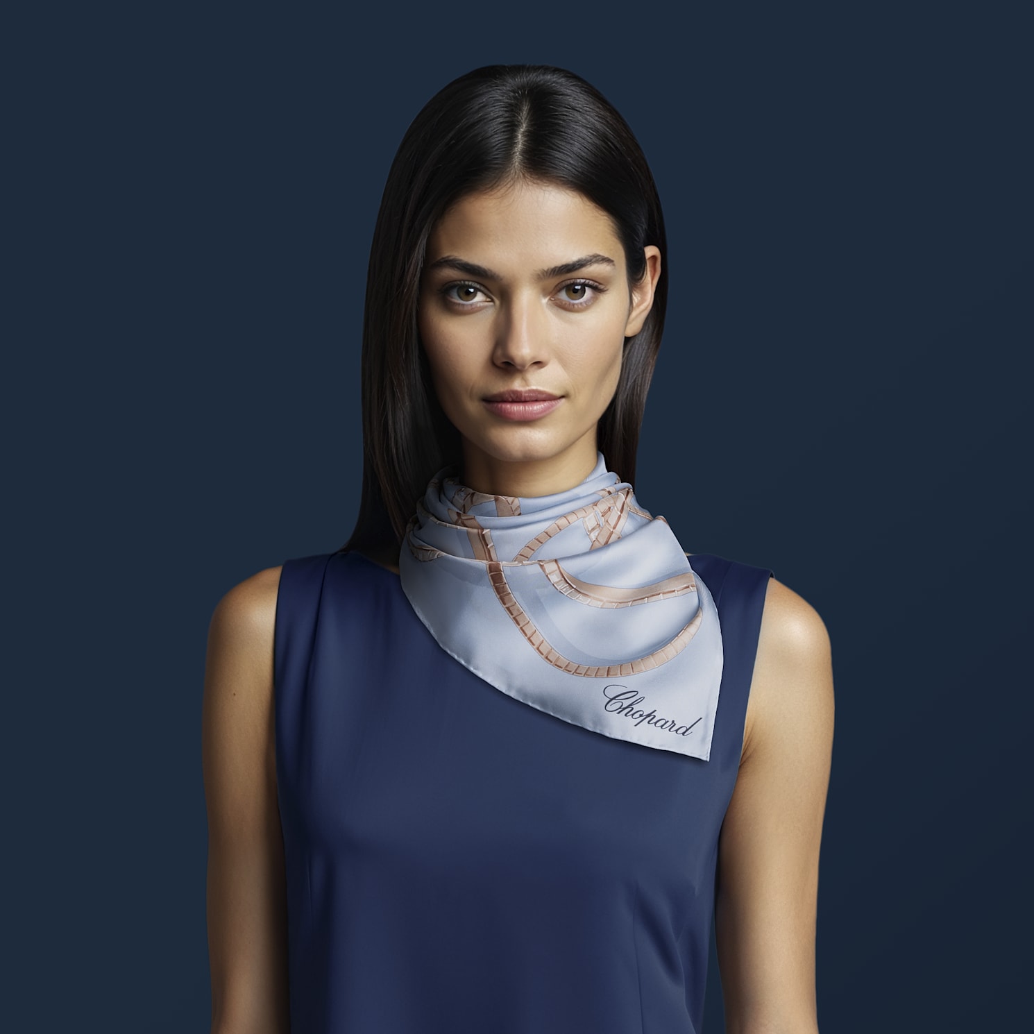 light blue - 90 x 90 cm Scarve   worn view