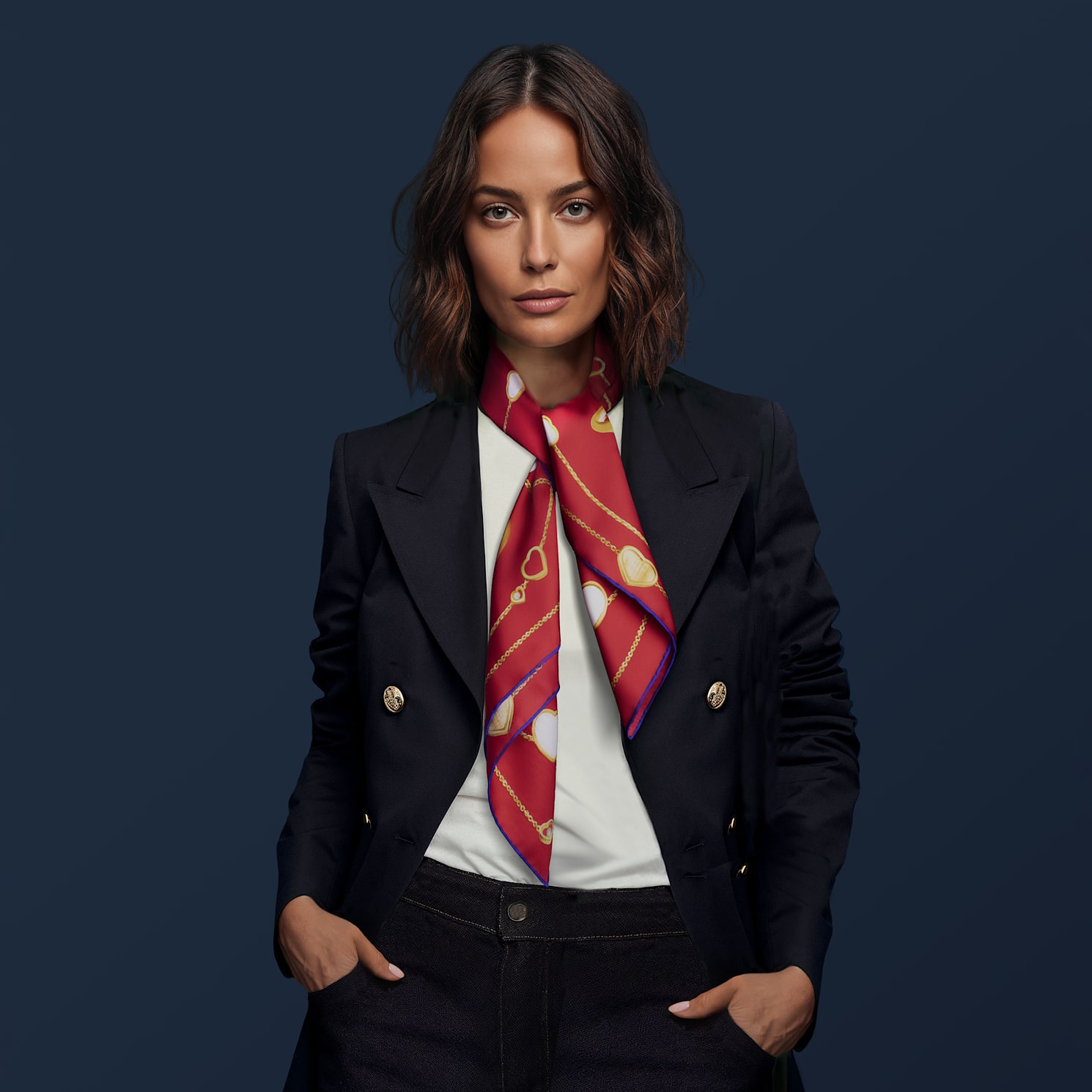 red - 90 x 90 cm Scarve   worn view