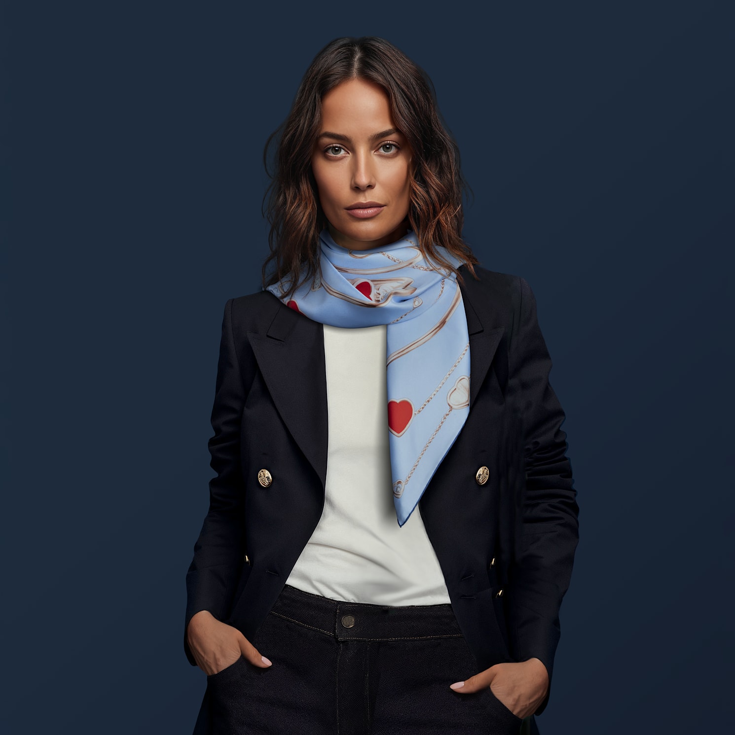 light blue - 90 x 90 cm Scarve   worn view