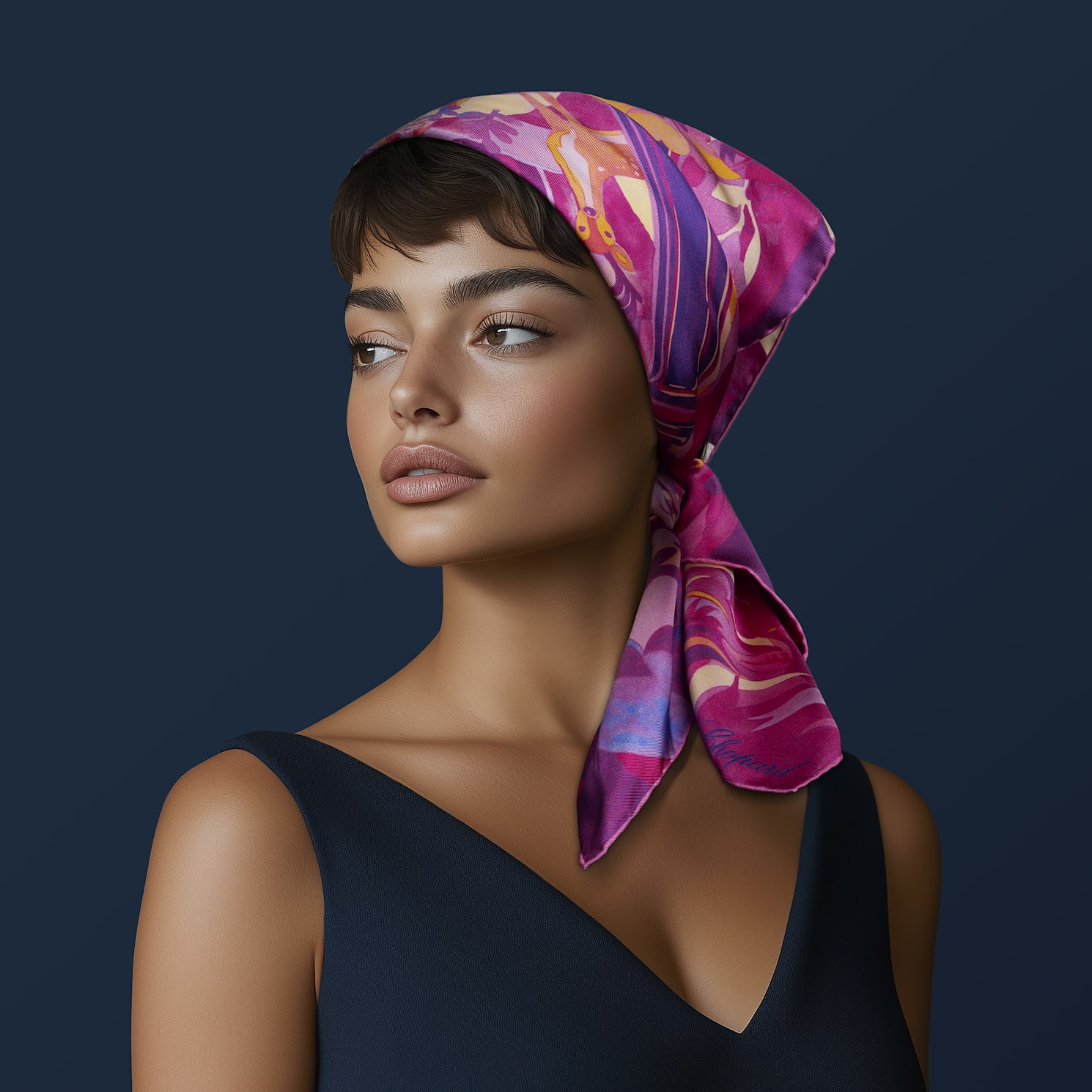 fuchsia - 90 x 90 cm (35.4" x 35.4") Scarf   worn view