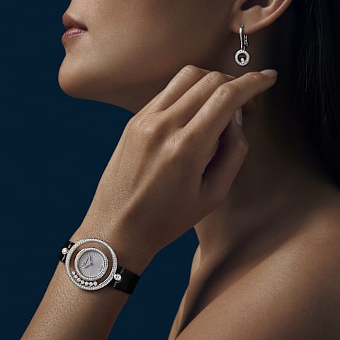 تكبير {0}Chopard هابي دايموندز للنساء - ساعة ألماس      عرض عند الارتداء