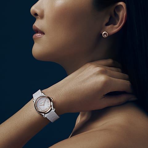 Vergr&ouml;&szlig;ernChopard Happy Sport Damen Diamant Uhr      Getragene Ansicht