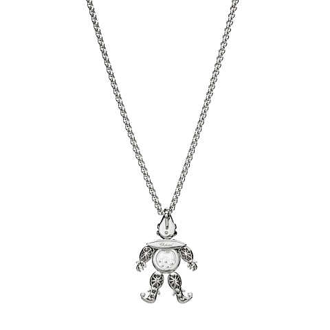 放大 {0}Chopard - 钻石 吊坠 HAPPY CLOWN 792246-1001    平放闭合弯曲背面视图