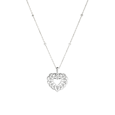 Enlarge {0}Chopard - Diamond Pendant Precious Lace C&oelig;ur 798352-1001    laid flat closed and curved back view