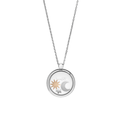 Enlarge {0}Chopard - Pendant Happy Sun, Moon and Stars 799434-1201    laid flat closed and curved back view