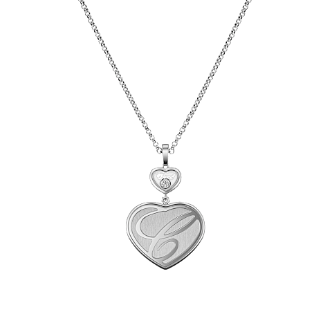 Enlarge {0}Chopard - Diamond Pendant Happy Hearts 79A075-1901    laid flat closed and curved back view