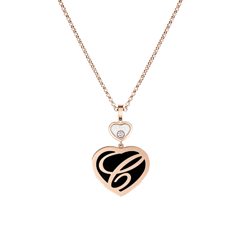 Enlarge {0}Chopard - Diamond Pendant Happy Hearts 79A075-5201    laid flat closed and curved back view