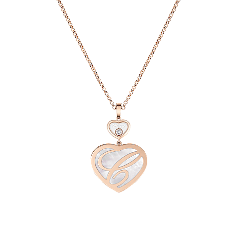 放大 {0}Chopard - 钻石 吊坠 Happy Hearts 79A075-5301    平放闭合弯曲背面视图