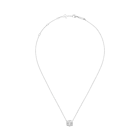 Enlarge {0}Chopard - Diamond Necklace Ice Cube Be Cube 81A661-1001   laid flat closed and curved view