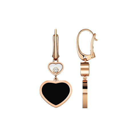 放大Chopard - 钻石 耳环 Happy Hearts 837482-5210  正面及侧面视图