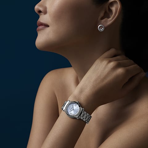 Enlarge {0}Chopard - Diamond Earrings Happy Diamonds Icons 83A018-1001     worn view