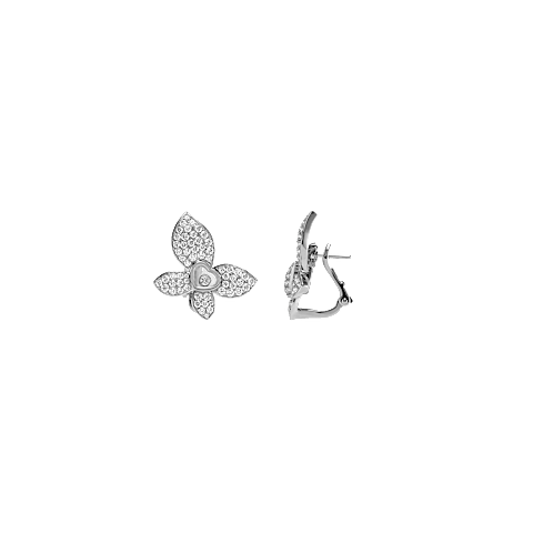 放大 {0}Chopard - 钻石 夹式耳环 Happy Butterfly X Mariah Carey 848536-1001  正面及侧面视图