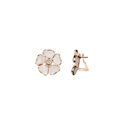 Agrandir {0}Chopard - Boucles d&rsquo;oreilles &agrave; clip Happy Hearts Flowers 84A085-5301  Vue de face et lat&eacute;rale