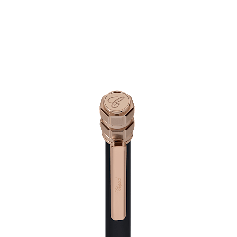 Enlarge Chopard black lacquer & brushed rose gold-toned cubes Ice Cube Pure ballpoint  detail view
