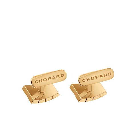 EnlargeChopard brushed yellow gold-toned metal Ice Cube Curved Cufflinks  back view