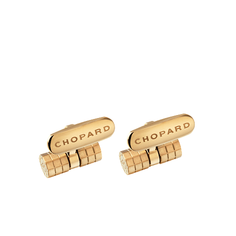 Vergr&ouml;&szlig;ern {0}Chopard Geb&uuml;rstetes gelbgoldfarbenes Metall Ice Cube Manschettenkn&ouml;pfe Zylindrisch  R&uuml;ckansicht