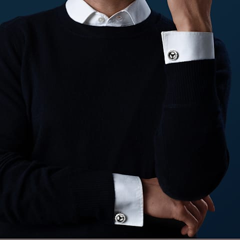 Enlarge {0}Chopard silver-toned inlay - silver- and black-toned metal Classic Racing cufflinks   worn view