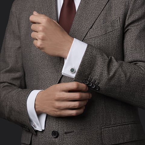 Enlarge {0}Chopard green inlay - silver-toned metal L.U.C cufflinks
   worn view