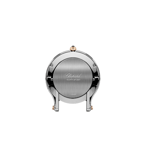 Agrandir {0}Chopard m&eacute;tal argent&eacute; et rose dor&eacute; Pendulette de table Happy Sport   vue arri&egrave;re