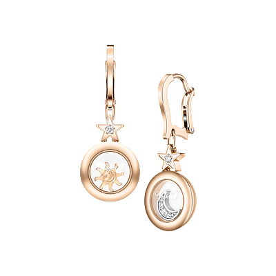 Chopard - Diamond Earrings Happy Diamonds Sun, Moon and Stars 839434-5201 front & 3/4 view