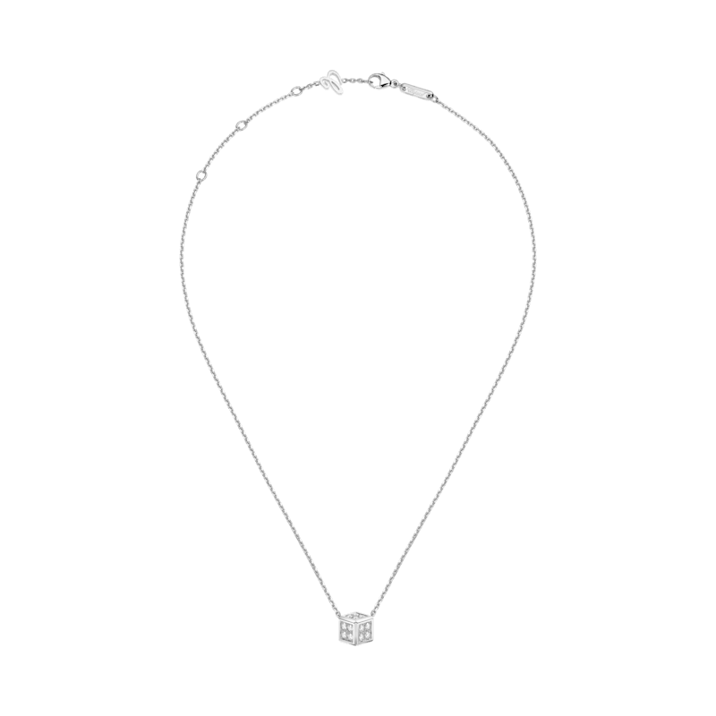 Chopard - Collier Diamant Ice Cube Be Cube 81A661-1001   Vue &agrave; plat ferm&eacute;e et courb&eacute;e