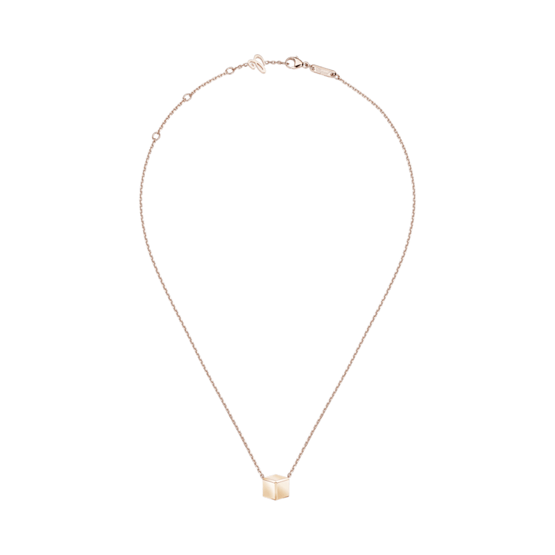 Chopard - Collier Ice Cube Be Cube 81A661-5001   Vue &agrave; plat ferm&eacute;e et courb&eacute;e