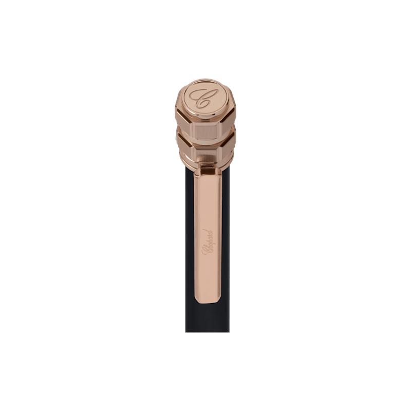 Chopard black lacquer & brushed rose gold-toned cubes Ice Cube Pure ballpoint  detail view