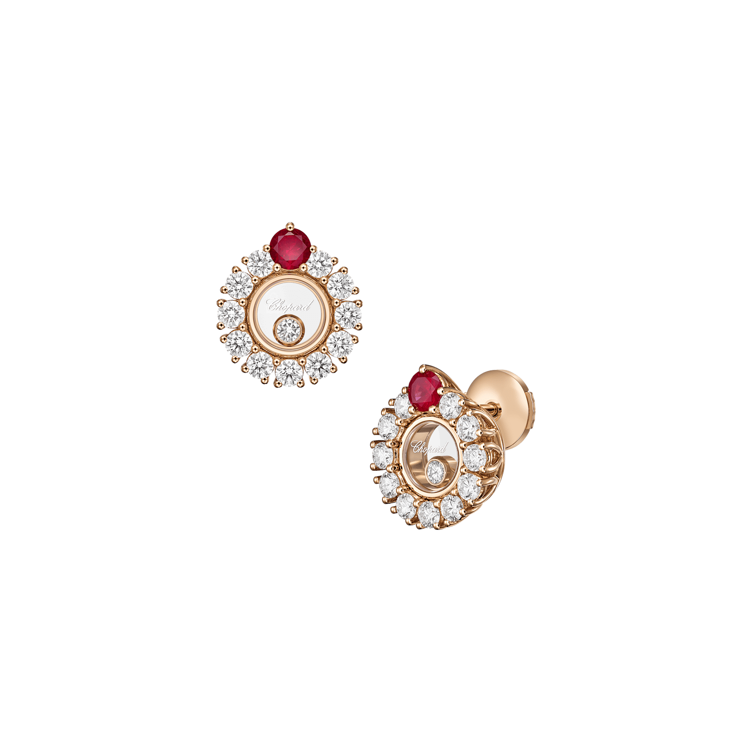 Chopard - 钻石 耳环 Happy Diamonds Icons 83A609-5310 正面及3/4视图