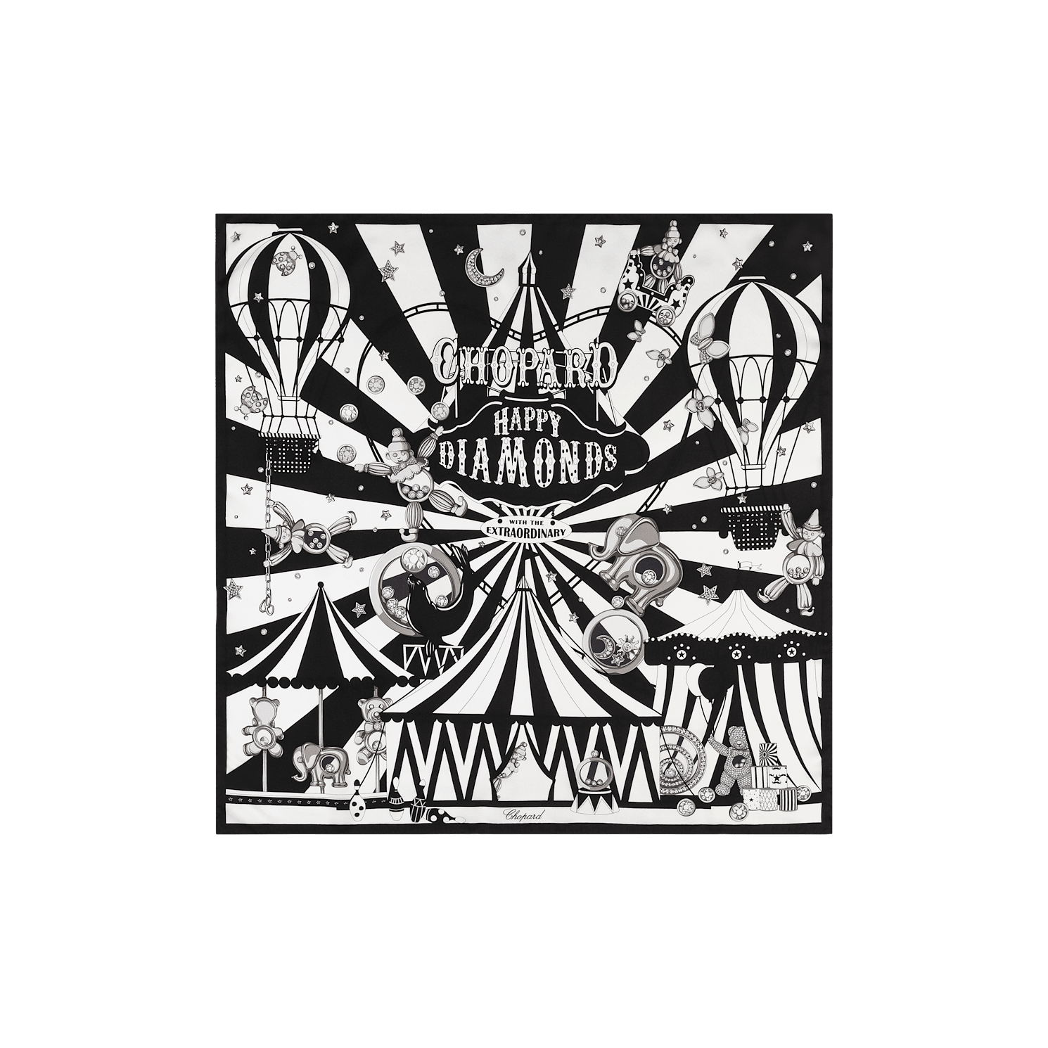 Enlarge Black & white - 90 x 90 cm (35.4" x 35.4") Scarf flat view