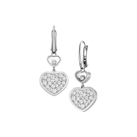 Agrandir {0}Chopard - Boucles d'oreilles Diamant Happy Hearts 837482-1009 Vue de face et 3/4