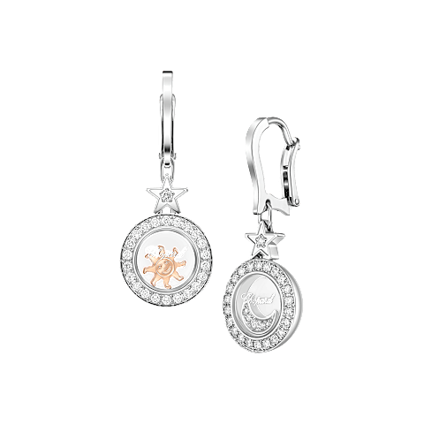 Enlarge {0}Chopard - Diamond Earrings Happy Diamonds Sun, Moon and Stars 839434-1401 front & 3/4 view