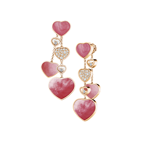 Agrandir {0}Chopard - Boucles d'oreilles Diamant Happy Hearts 83A482-5906 Vue de face et 3/4