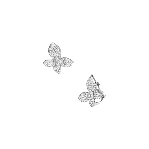 放大 {0}Chopard - 钻石 夹式耳环 Happy Butterfly X Mariah Carey 848536-1001 正面及3/4视图