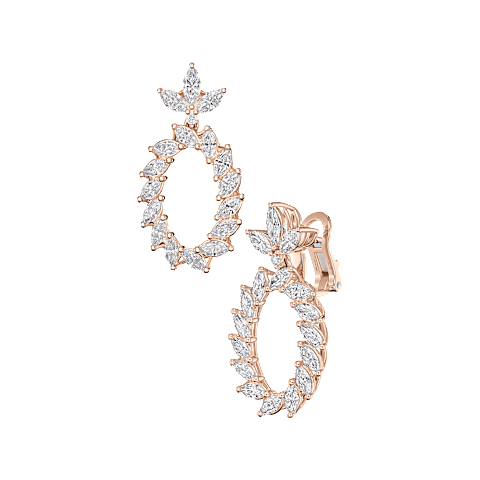 Enlarge {0}Chopard - Diamond Earclips L'Heure du Diamant Marquise 84A062-5001 front & 3/4 view