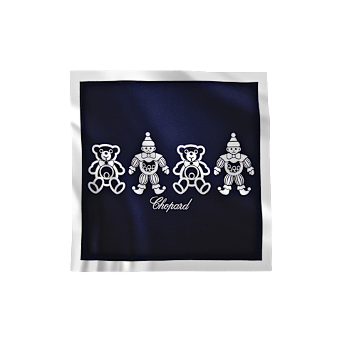 Vergr&ouml;&szlig;ern {0}Chopard marineblau, 90 x 90 cm HAPPY BEAR UND CLOWN DECKE Vorderansicht