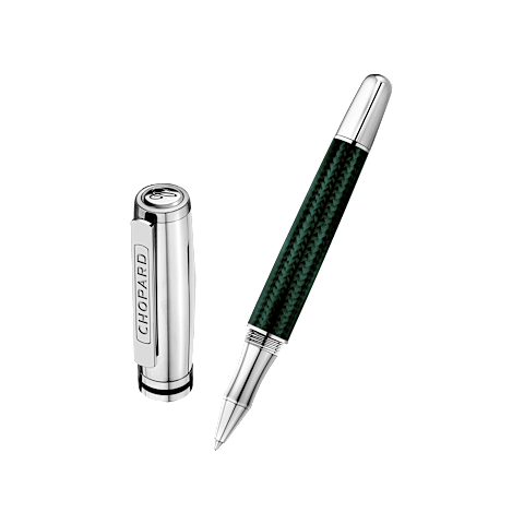 拡大 {0}Chopard グリーンのカーボンファイバー - パラジウムメッキ ブレシア ローラーペン open pen front view