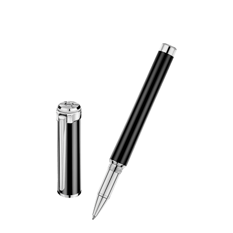 Enlarge {0}Chopard Black resin - stainless steel Alpine Eagle rollerball open pen front view